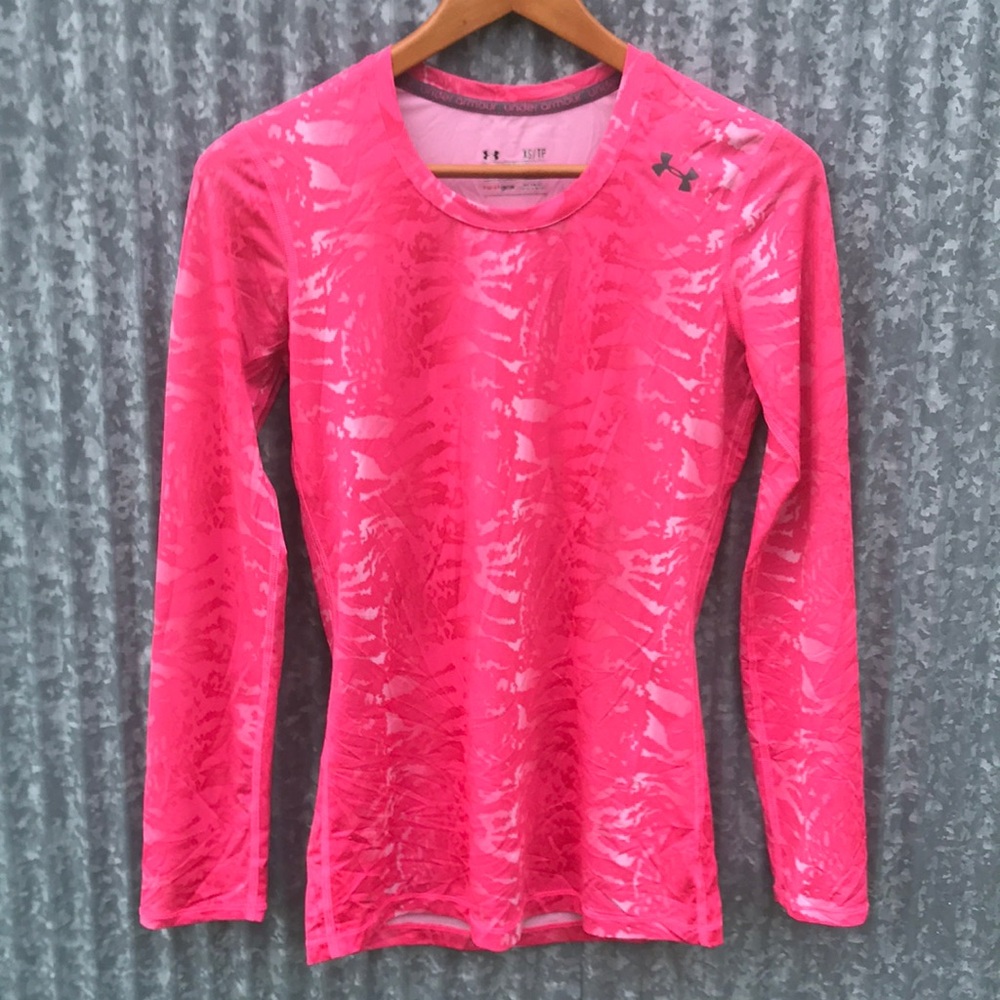 Under Armour Pink Patterned Heatgear Fitted Long Sleeve Shirt